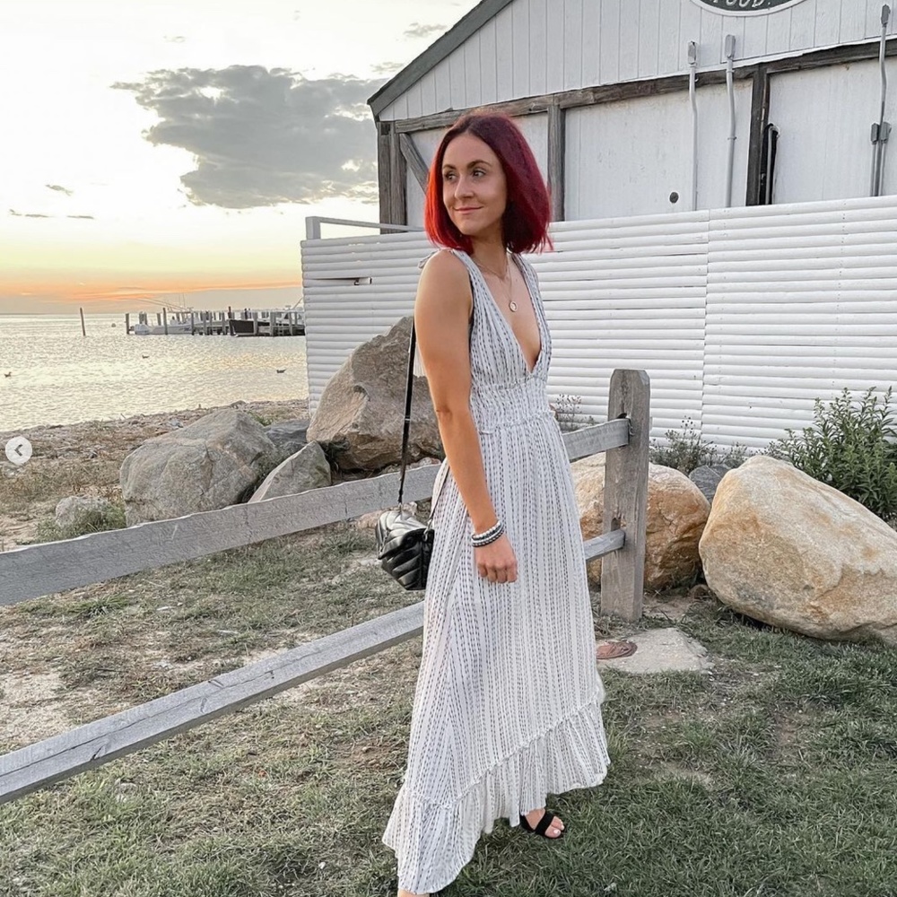 [Style Rack] Deep V Ruffle White Sundress